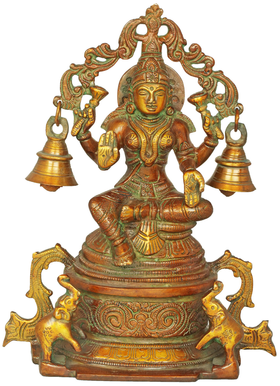 8" Handmade Brass Goddess Lakshmi Statue with Elephants