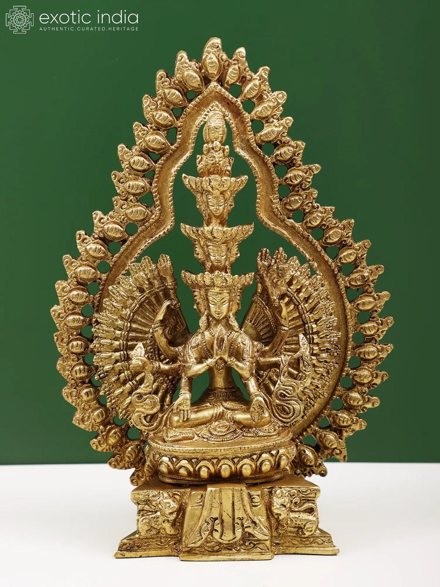 10" Tibetan Buddhist Thousand-Armed Avalokiteshvara Brass Statue