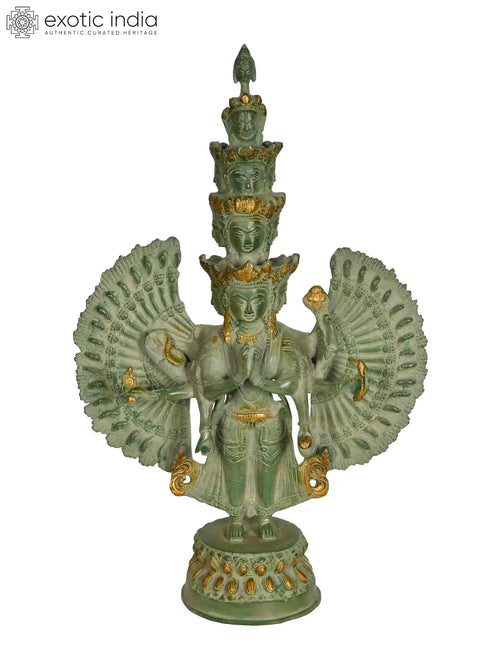 14" Eleven Headed Avalokiteshvara Brass Statue Handmade