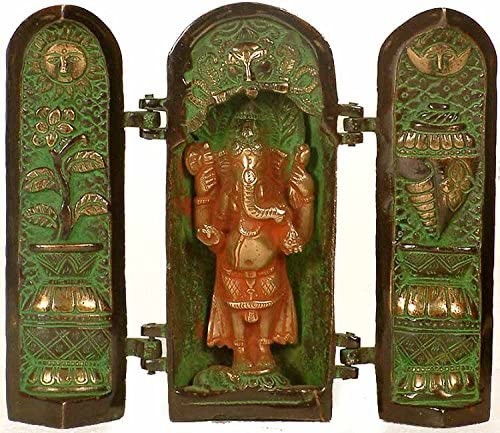 7" Brass Ganesha Folding Temple Statue Handmade