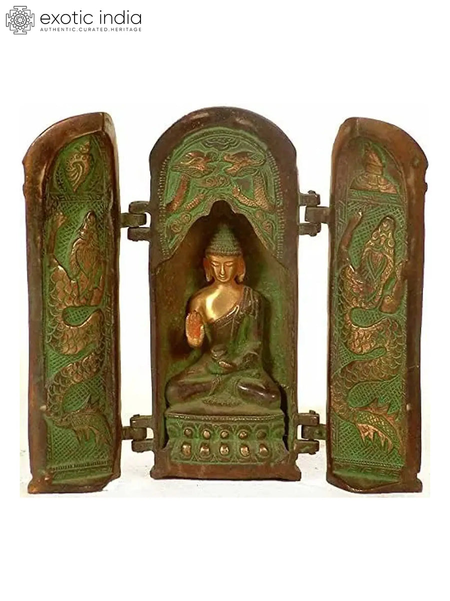 7" Tibetan Buddhist Buddha Folding Temple Brass Statue Handmade