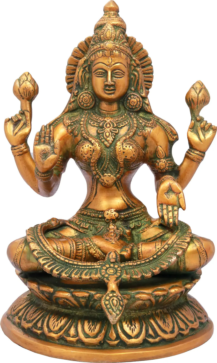 9" Lakshmi Brass Statue Handmade Hindu Goddess Idol