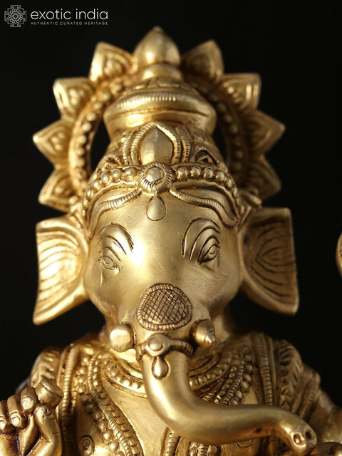 9" Kamalasana Chaturbhuja Ganesha | Brass Statue