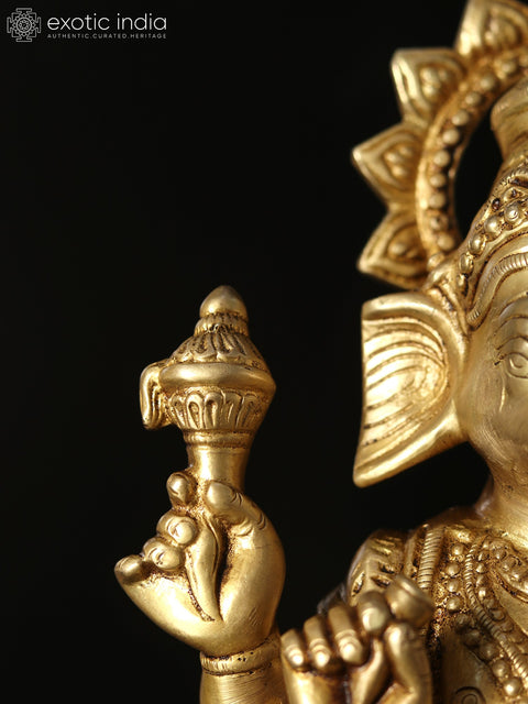 9" Kamalasana Chaturbhuja Ganesha | Brass Statue