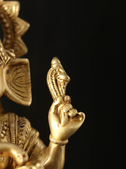 9" Kamalasana Chaturbhuja Ganesha | Brass Statue