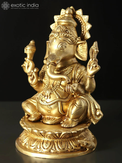 9" Kamalasana Chaturbhuja Ganesha | Brass Statue