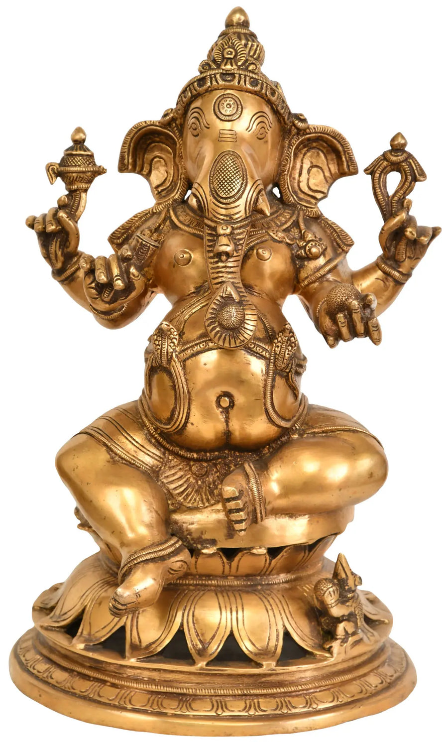 14" Handmade Lalitasana Ganesha Brass Statue