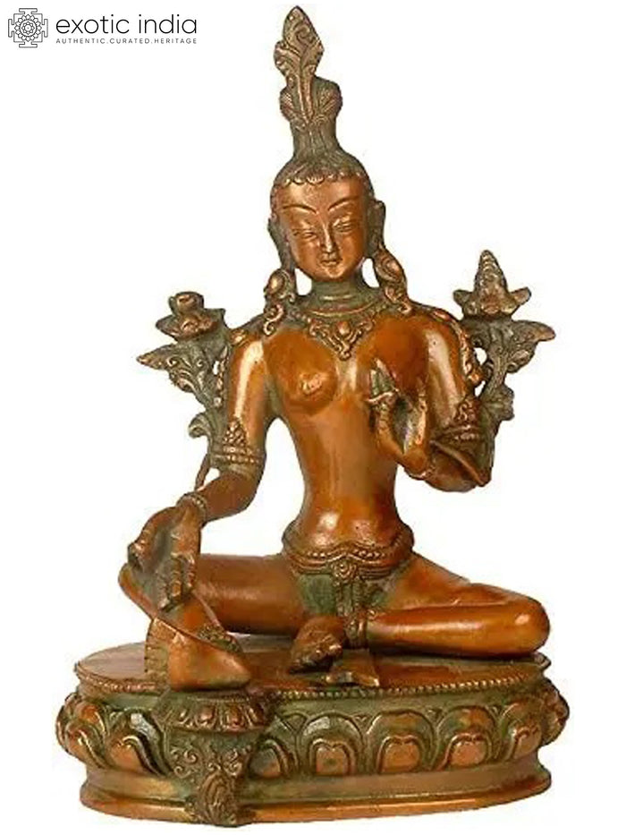 9" Green Tara Tibetan Buddhist Brass Statue Handmade
