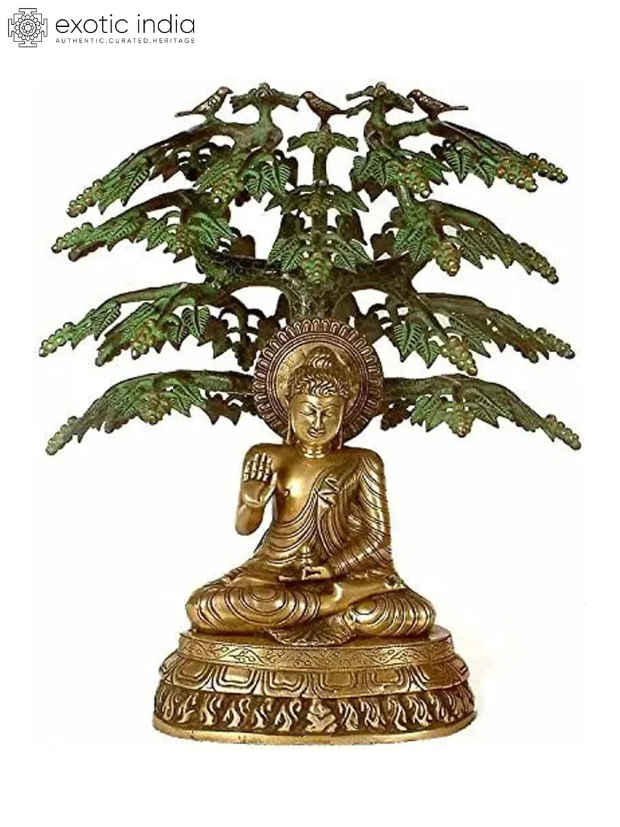 21" Buddha Under Bodhi Tree Brass Statue Handmade