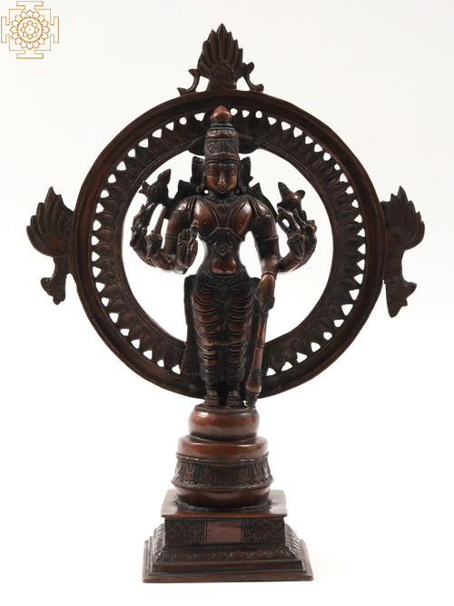 Eight-Armed Vishnu Brass Statue with Chakra Back Piece