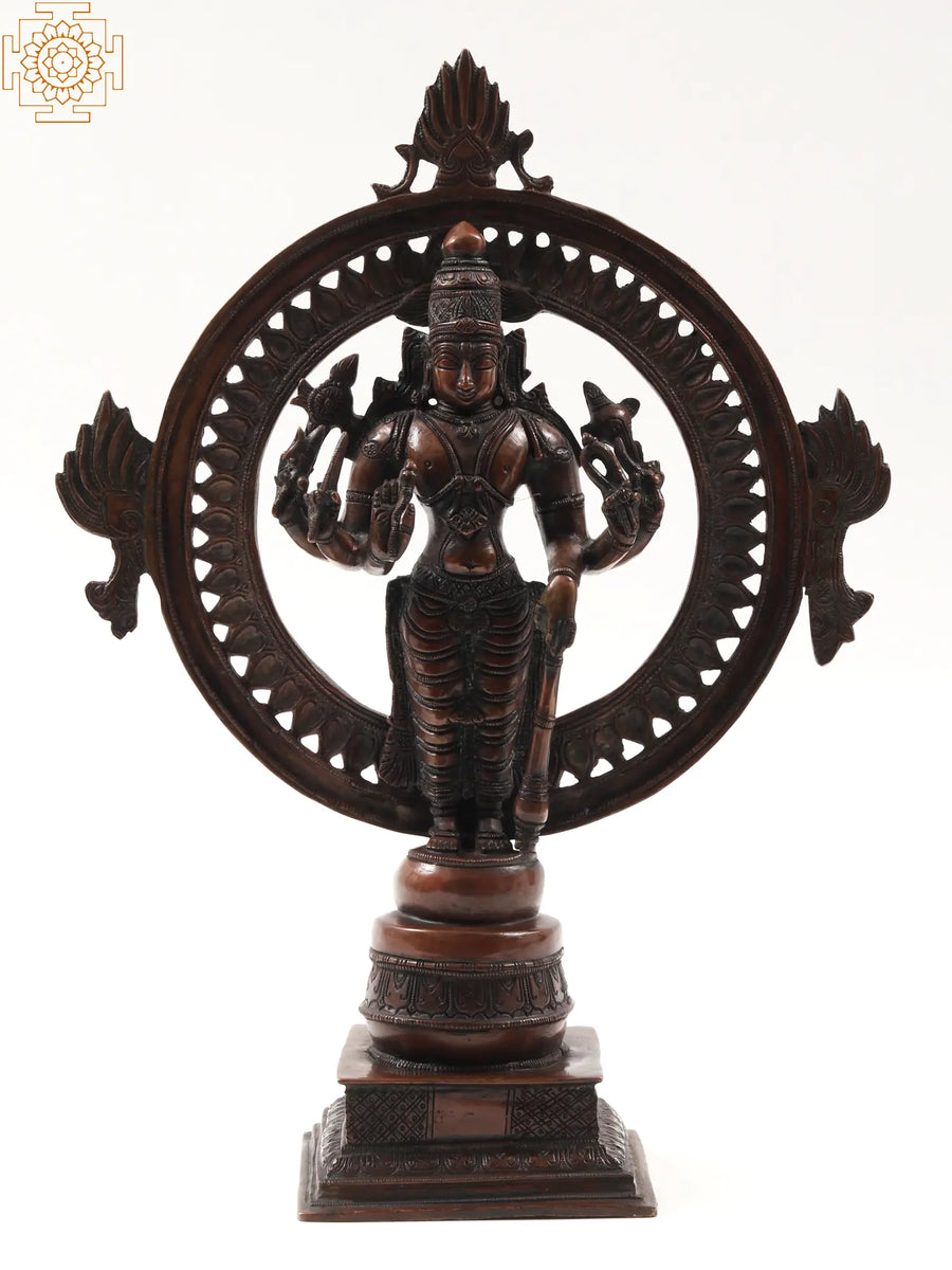Eight-Armed Vishnu Brass Statue with Chakra Back Piece