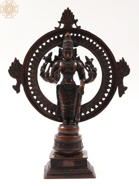 Eight-Armed Lord Vishnu Statue with Chakra at Back