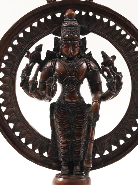 Eight-Armed Lord Vishnu Statue with Chakra at Back