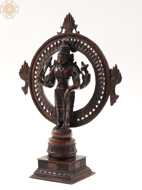 Eight-Armed Lord Vishnu Statue with Chakra at Back