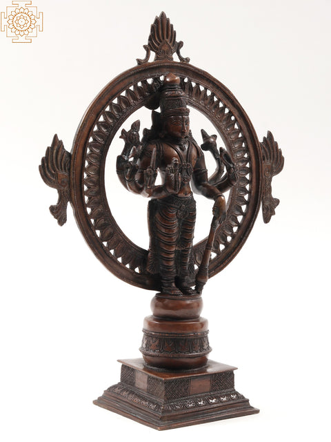 Eight-Armed Lord Vishnu Statue with Chakra at Back