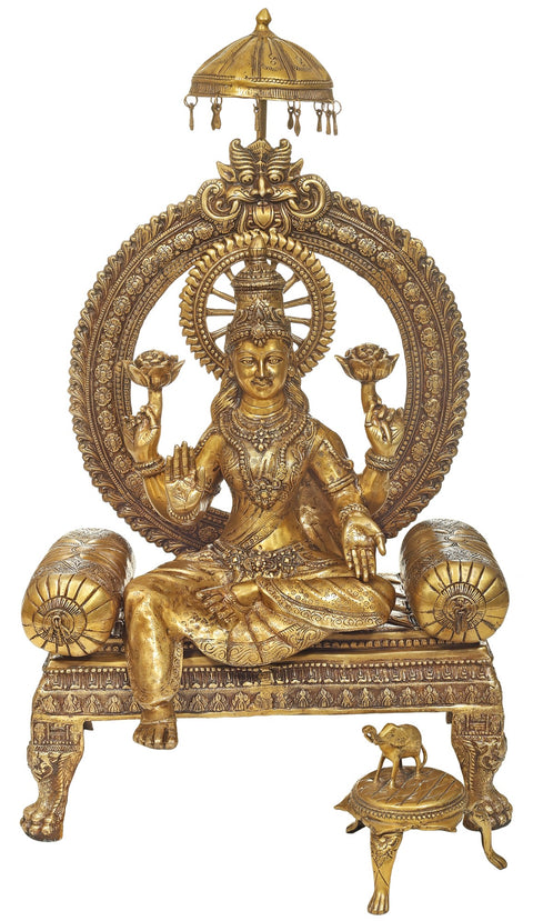 47" Large Goddess Lakshmi Brass Statue | Handcrafted Home Temple Idol