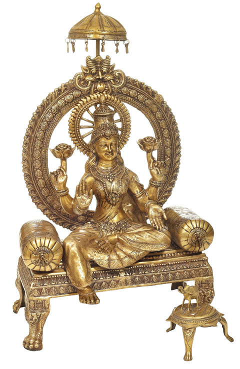 47" Large Goddess Lakshmi Brass Statue | Handcrafted Home Temple Idol
