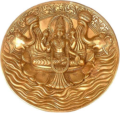 7" Gajalakshmi Brass Wall Hanging Plate Handmade