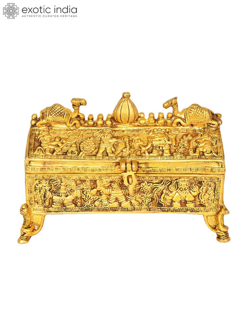 9" Handmade Brass Mythical Treasure Box Statue