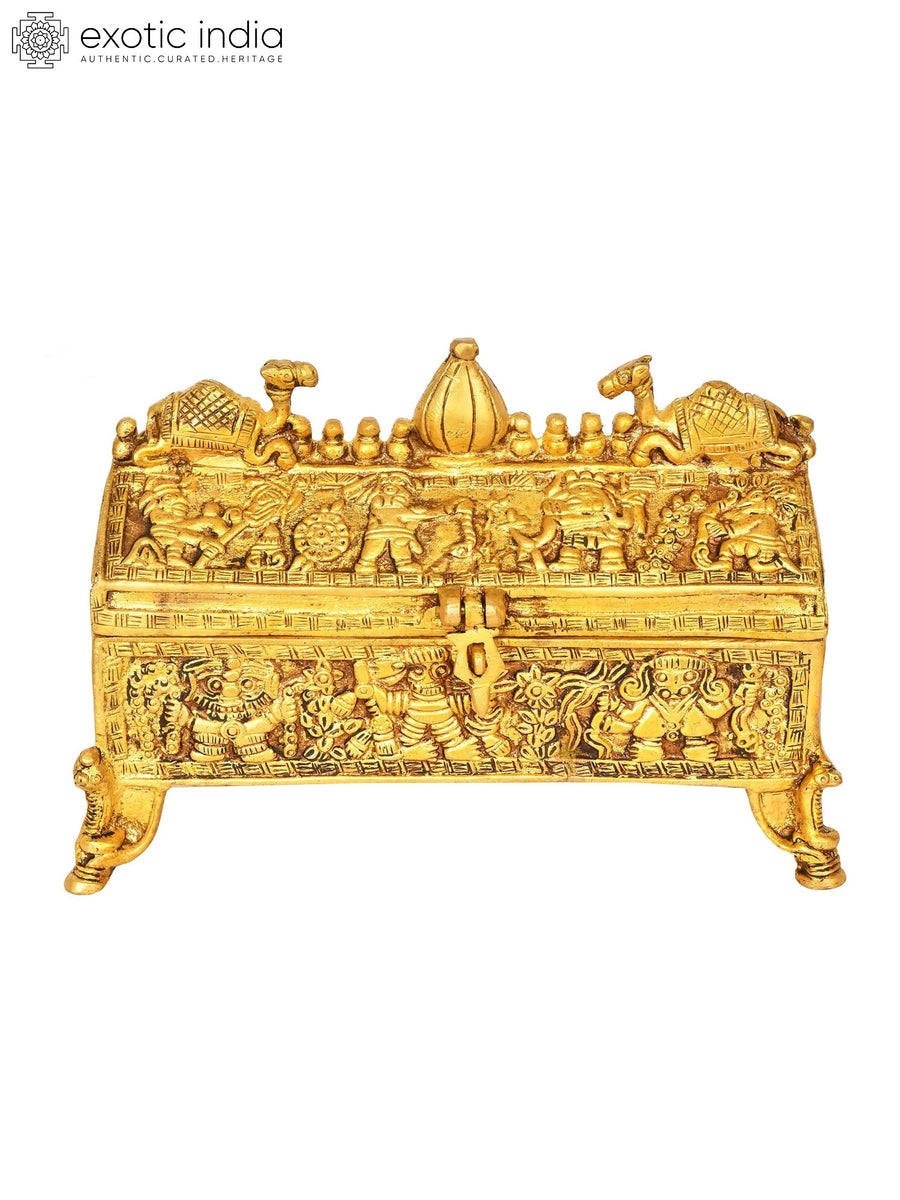 9" Handmade Brass Mythical Treasure Box Statue