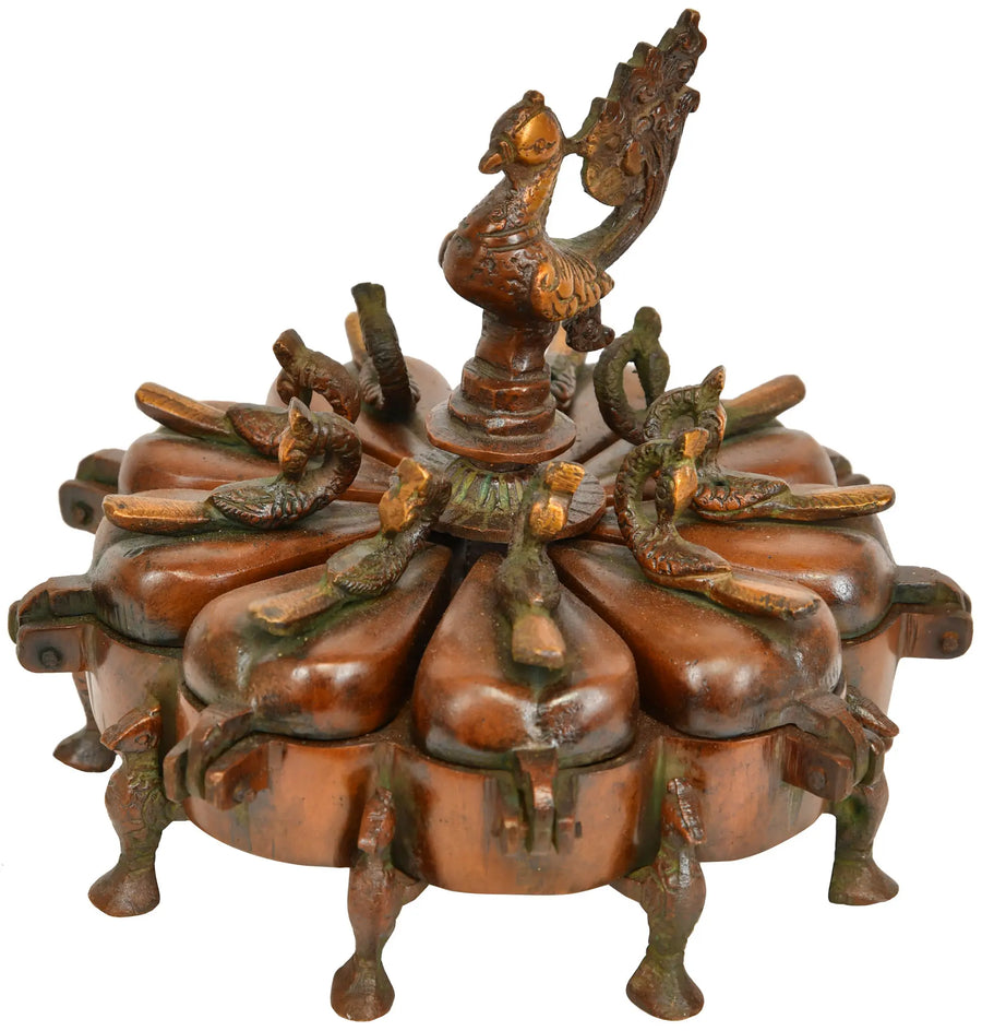 5" Brass Peacock Ritual Box with Lids Handmade