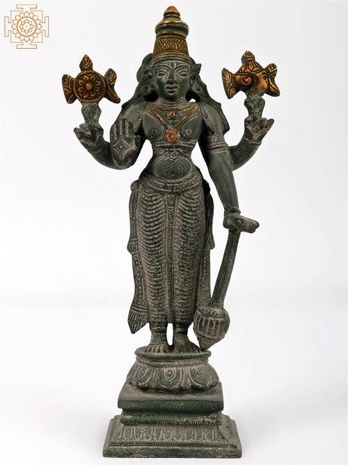 8" Four-Armed Standing Vishnu Brass Idol Handmade