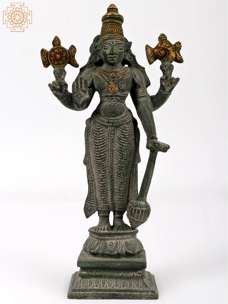 8" Four-Armed Standing Vishnu Brass Idol Handmade