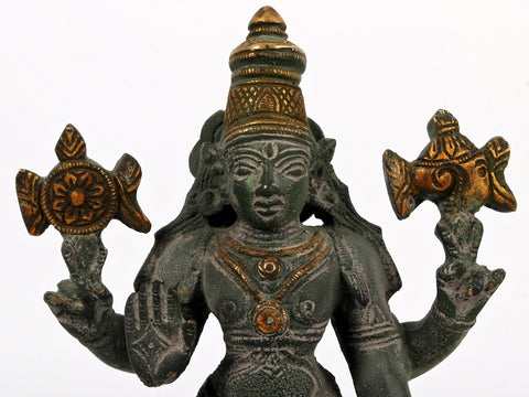 8" Four Armed Standing Vishnu Idol in Brass | Handmade | Made in India