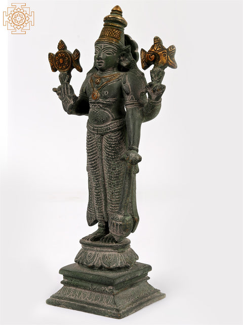 8" Four Armed Standing Vishnu Idol in Brass | Handmade | Made in India