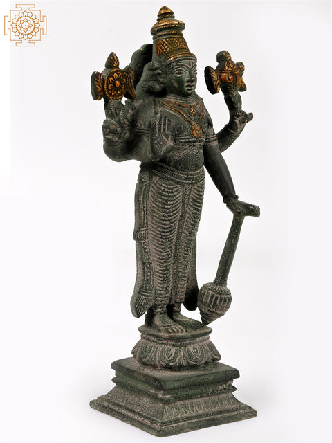 8" Four Armed Standing Vishnu Idol in Brass | Handmade | Made in India