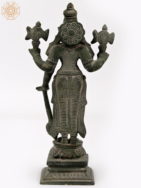 8" Four Armed Standing Vishnu Idol in Brass | Handmade | Made in India