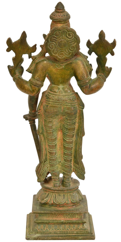 8" Four Armed Standing Vishnu Idol in Brass | Handmade | Made in India