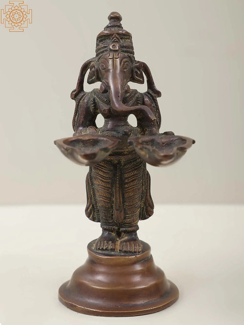 5" Lord Ganesha Twin Brass Lamps Handmade