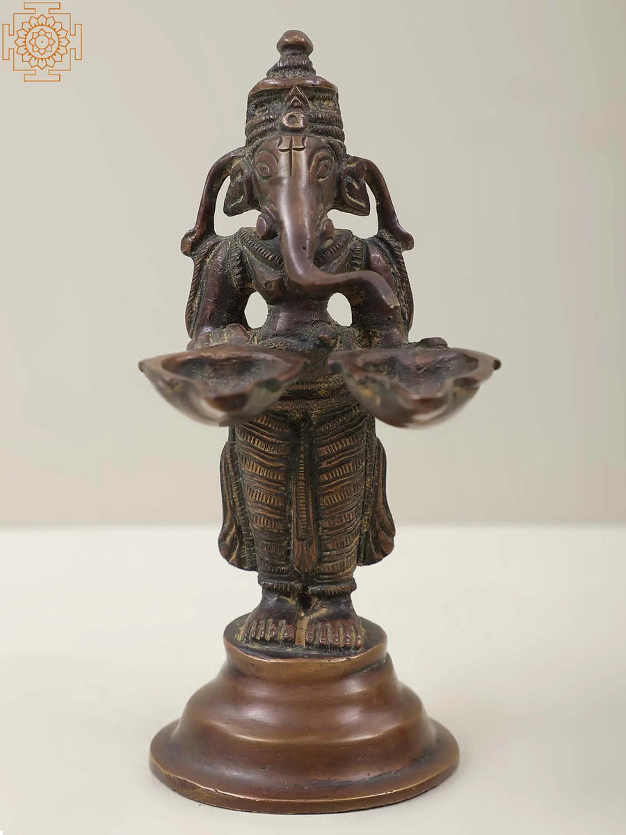 5" Lord Ganesha Twin Brass Lamps Handmade