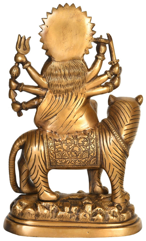 14" Simhavahani Goddess Durga Brass Statue | Handmade Sherawali Mata Brass Idol | Made in India