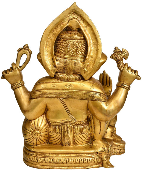 12" Chaturbhuja Relaxing Ganesha Idol Seated on a Chowki with Cushion | Handmade Brass Statue