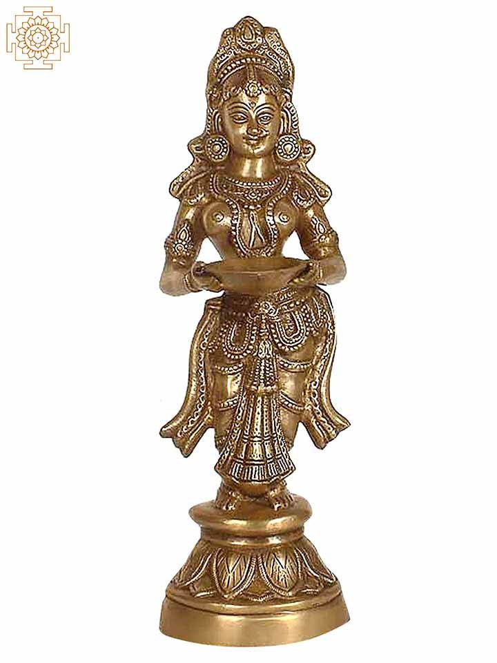 19" Deeplakshmi Brass Statue Handmade for Pooja