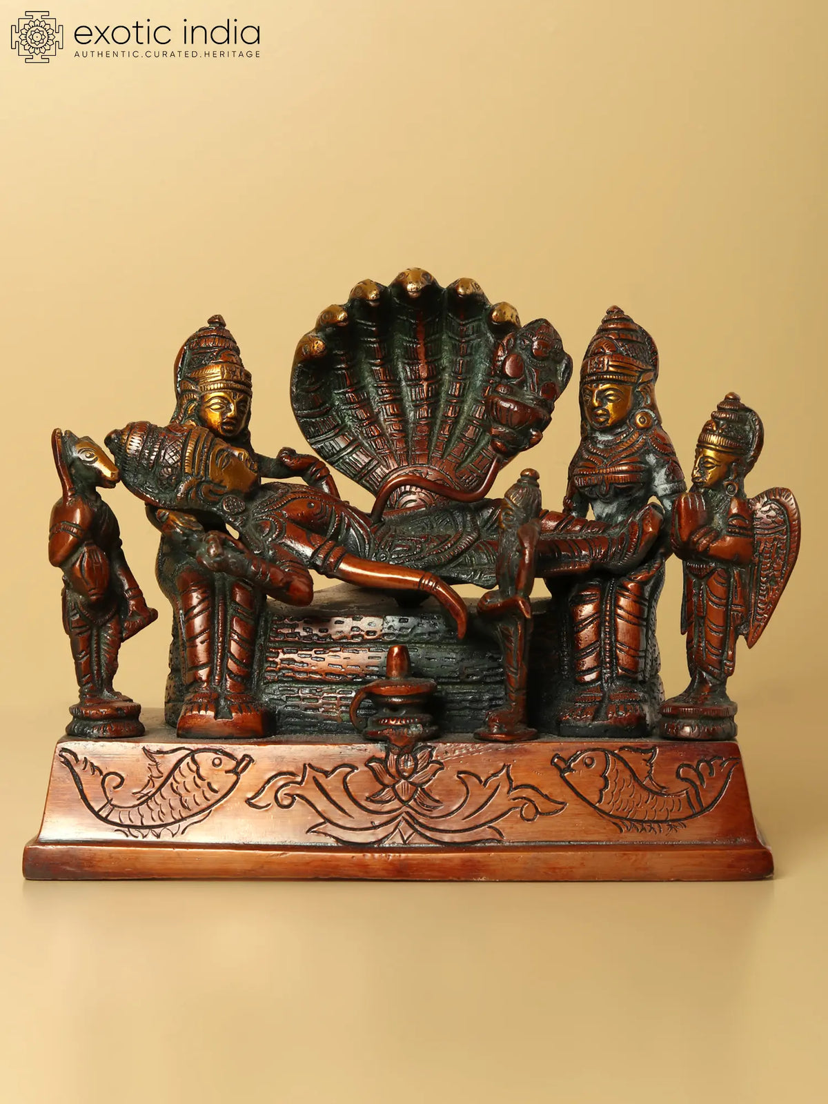 6" Lord Brahma Emerging from Navel of Lord Vishnu | Handmade Brass Statue