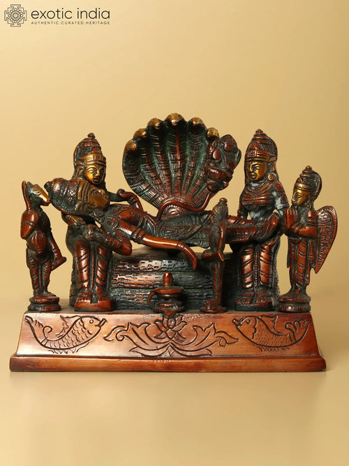 6" Brass Lord Brahma Emerging from Vishnu Navel Handmade Statue