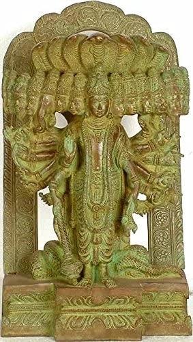 14" Lord Vishnu in His Cosmic Magnification | Handmade Brass Statue