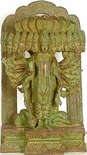 14" Lord Vishnu Cosmic Form Handmade Brass Statue