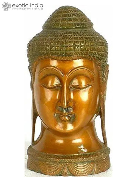 10" The Buddha Head In Brass | Handmade | Made In India