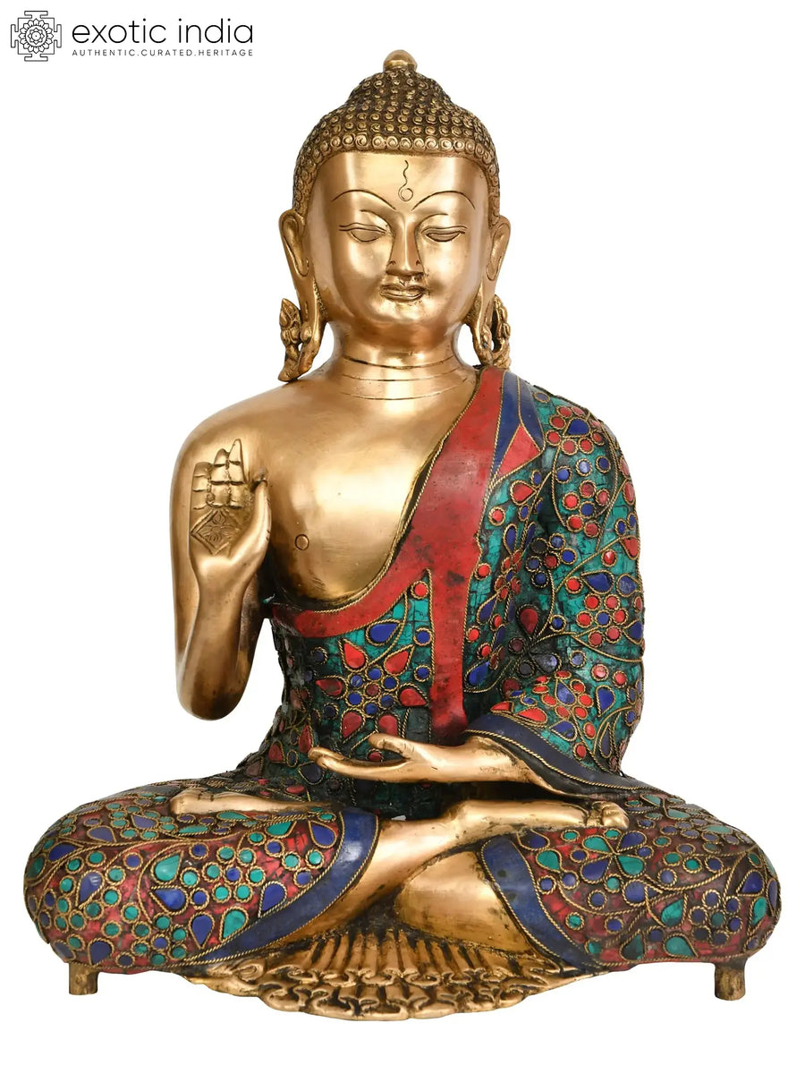 13" Handmade Preaching Buddha Brass Statue Tibetan Buddhist Deity