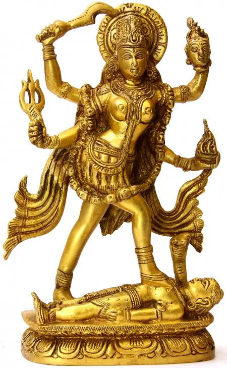 9" Goddess Kali Handmade Brass Sculpture for Pooja