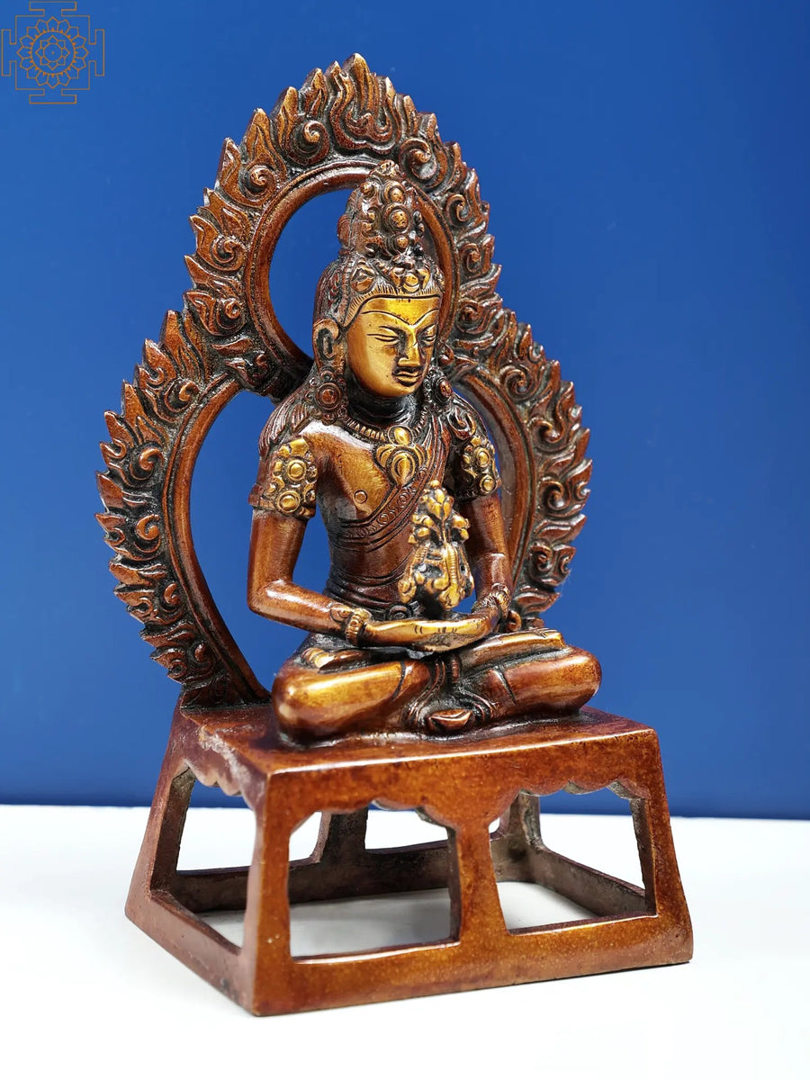 7" Crowned Buddha Handmade Brass Statue