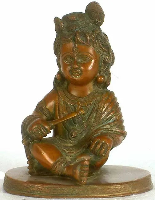 7" Baby Krishna Brass Idol Handmade