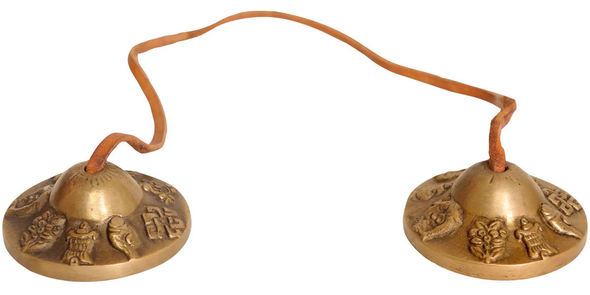 Small 2" Ashtamangala Tibetan Buddhist Cymbals In Brass | Handmade | Made In India