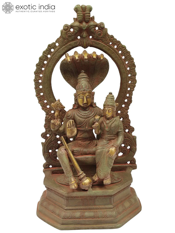 10" Lord Vishnu with Goddess Lakshmi | Handmade Brass Statue | Made in India