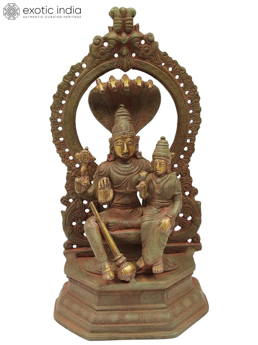 10" Lord Vishnu with Goddess Lakshmi Handmade Brass Statue