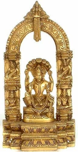 8" Lord Vishnu on Sheshanaga Brass Statue with Musicians Carved Aureole